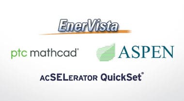 logos for EnerVista, SEL, Aspen and pfc mathcad